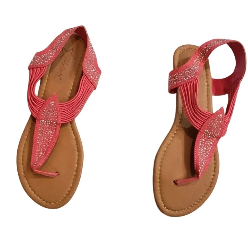 Celebrity Thong Sandals 9 Pink Rhinestone Embellished Strappy Slingback Flat